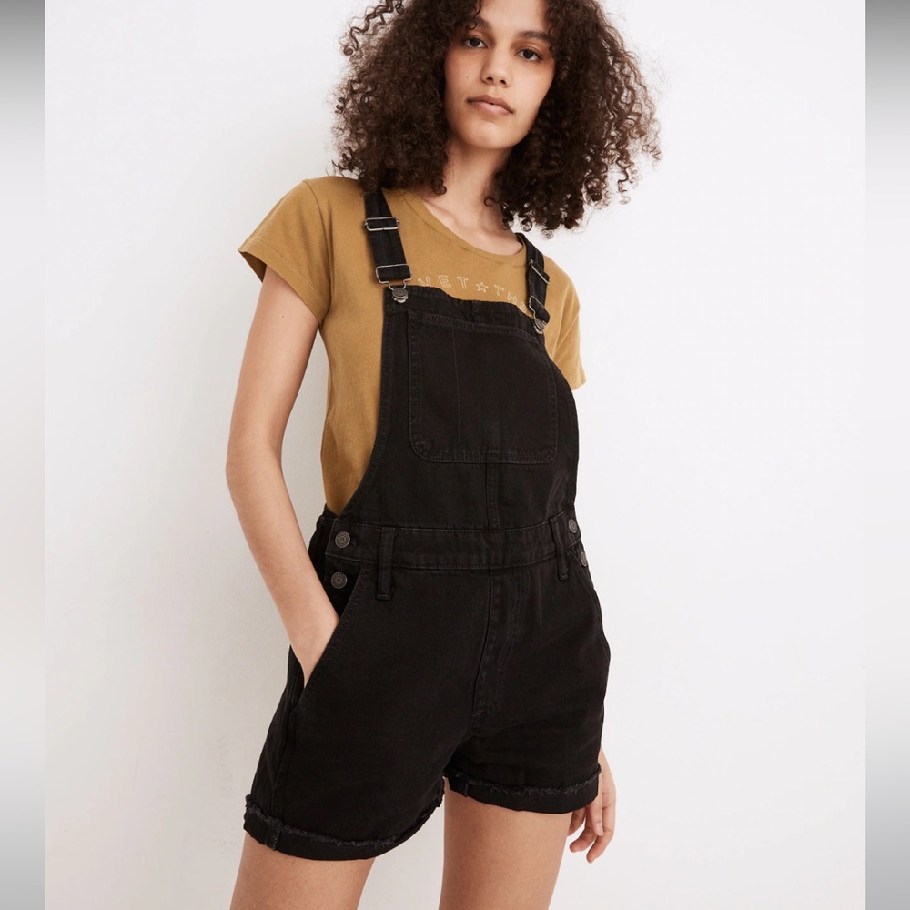 Madewell Black Denim Shorts Overalls Shorteralls